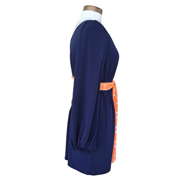 Judith March One-Shoulder Mini Dress Navy Blue & Orange Large (runs small) - Picture 3 of 7